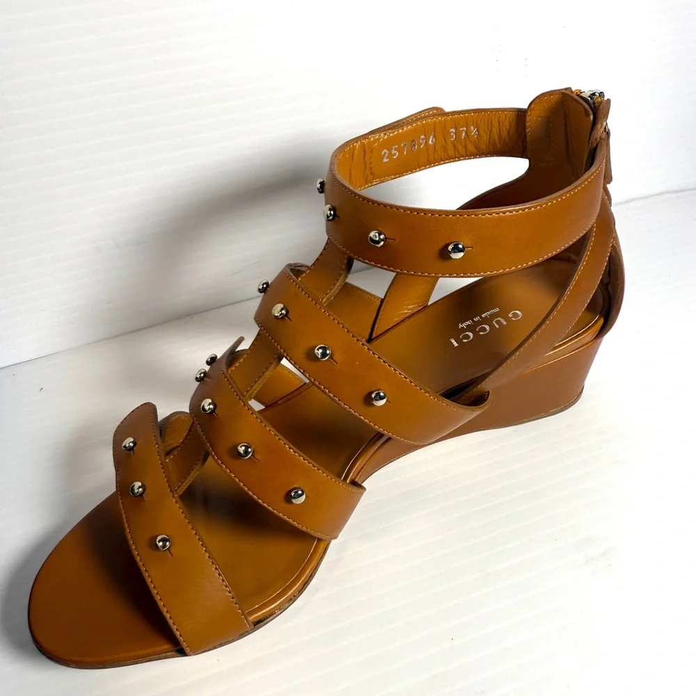 Gucci Gladiator Brown Leather Sandal Shows Size EU 37.5 or 7.5 NWT - Picture 8 of 16